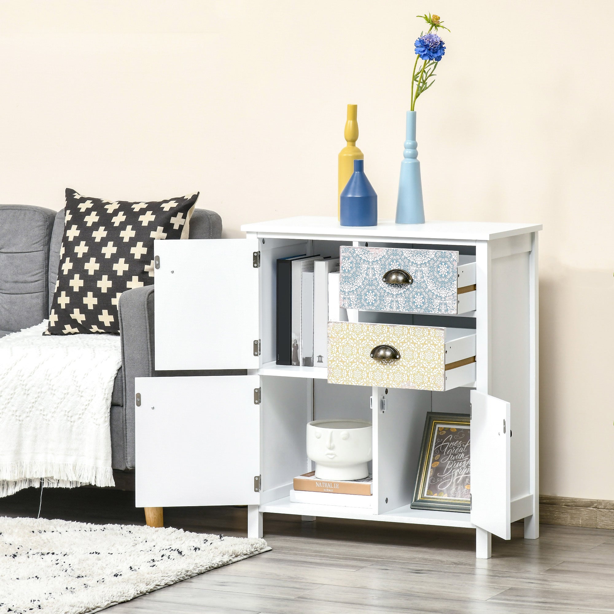 HOMCOM Drawer Table Sideboard Multi-purpose Storage Chest Shabby Chic Entryway Living Room Bedroom Furniture Organizer Unit 