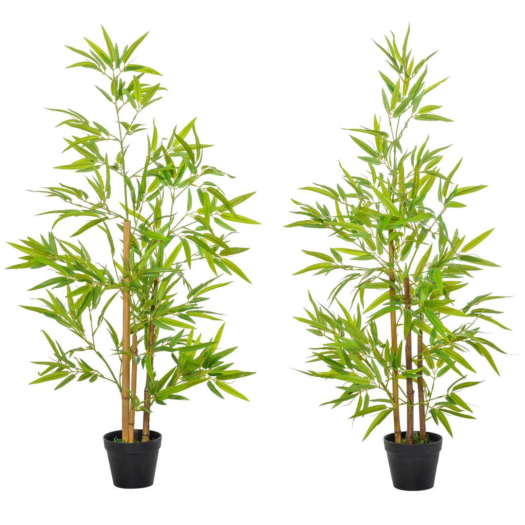 Outsunny Set of 2 120cm/4FT Artificial Bamboo Trees Decorative Plant w/ Heavy Pot Indoor Outdoor Style Home Office Greenery Decoration 