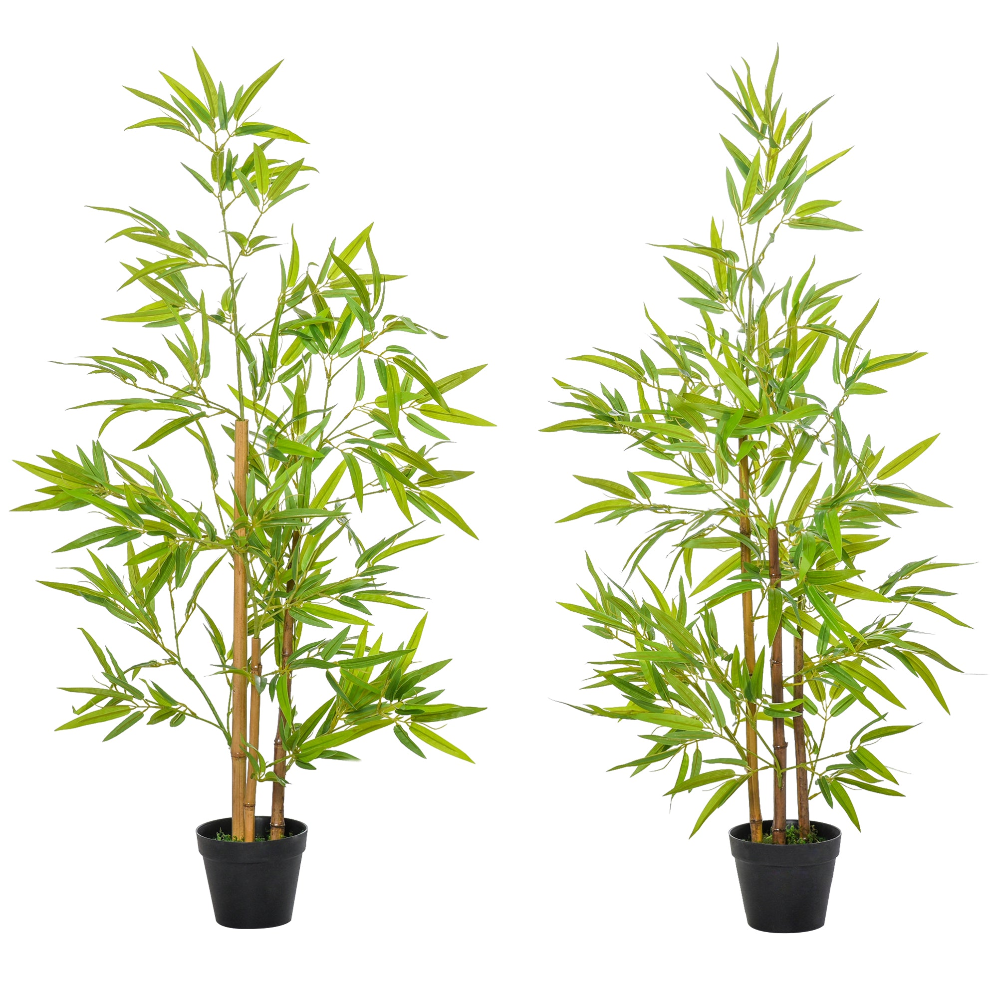 Outsunny Set of 2 120cm/4FT Artificial Bamboo Trees Decorative Plant w/ Heavy Pot Indoor Outdoor Style Home Office Greenery Decoration 