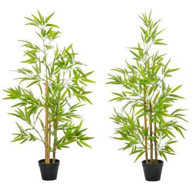 Outsunny Set of 2 120cm/4FT Artificial Bamboo Trees Decorative Plant w/ Heavy Pot Indoor Outdoor Style Home Office Greenery Decoration 