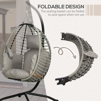 Outsunny Single Rattan Hanging Egg Chair, with Seat Cushion - Grey 