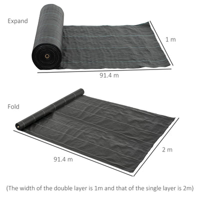 Outsunny 2m x 90m Weed Control Membrane, Heavy Duty Weed Control Barrier Fabric, 90gsm Ground Cover for Patios, Garden, Flower beds, Landscaping 