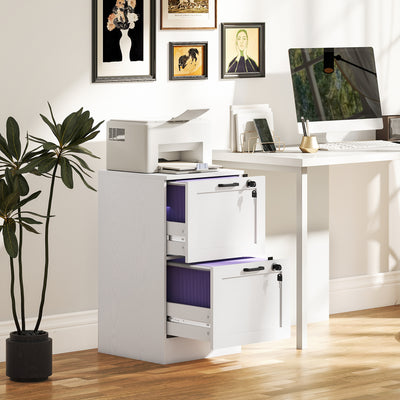 HOMCOM 2-Drawer Filing Cabinet with Lock - White 