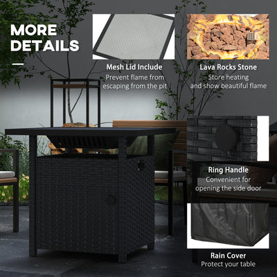 Outsunny 72.5 x 72.5cm 50,000 BTU Fire Pit Table, with Cover - Black 