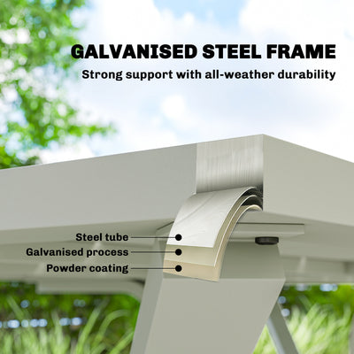 Outsunny 7 Pieces Garden Table and Chairs, 6 Seater Outdoor Table and Chairs with Umbrella Hole, for Garden, Light Grey 