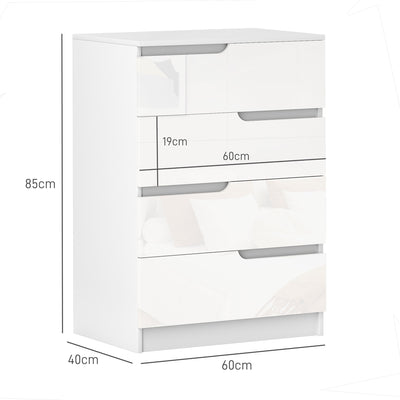HOMCOM Chest of Four High Gloss Front Drawers - White 