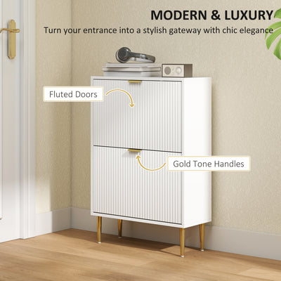 HOMCOM Narrow Shoe Cabinet with 2 Flip Drawers - White 
