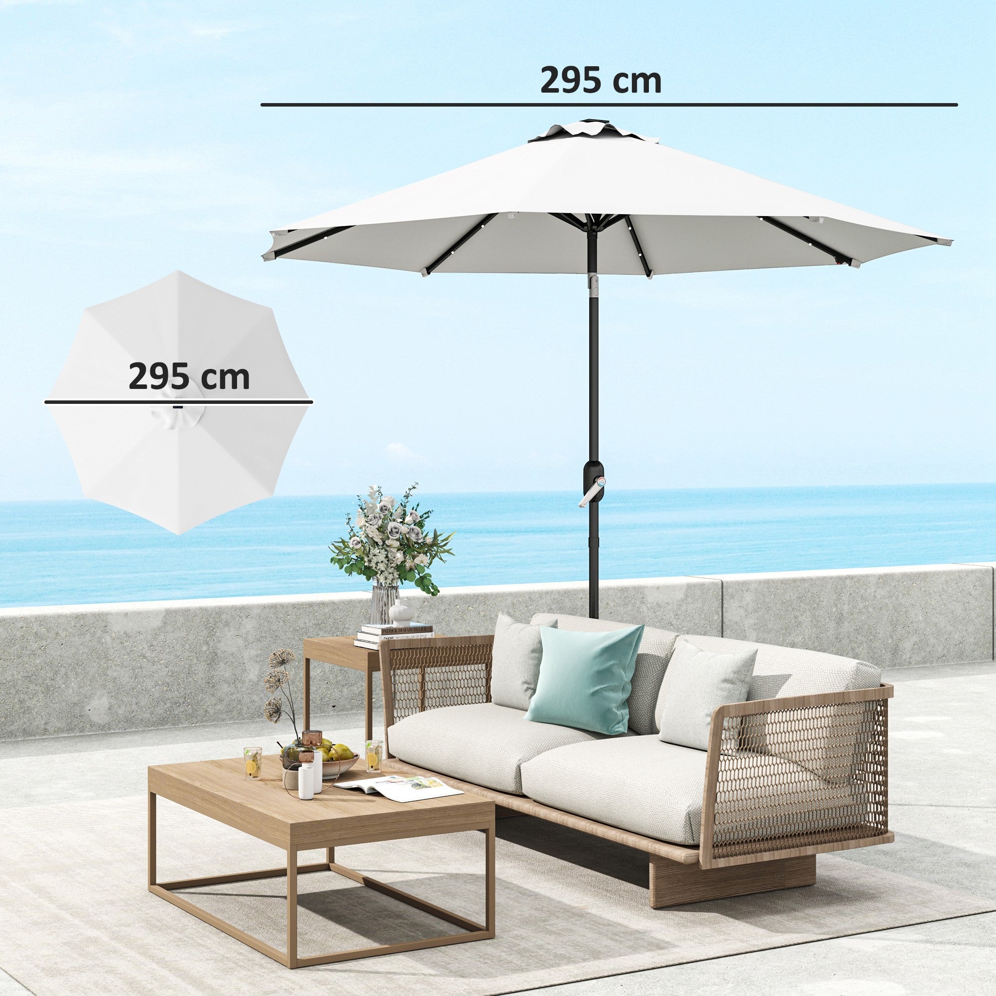 Outsunny 3 m Replacement Parasol Canopy with Top Vent, UPF 50+ Garden Parasol Replacement Canopy, 8 Rib Parasol Cover Replacement Fits Various Frames, Cream 