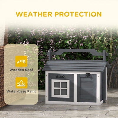 PawHut Indoor Rabbit Hutch, Portable Small Animal House Outdoor, with Top Handle, Openable Roof - Grey 