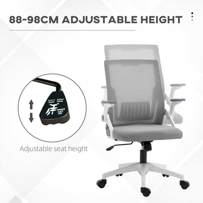 Vinsetto Mesh Office Chair, Desk Chair with Lumbar Support, Flip-up Armrest, Swivel Wheels, Adjustable Height, Grey 