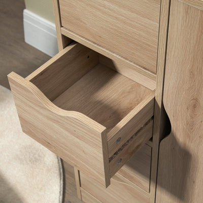 HOMCOM Bathroom Cabinet, Freestanding Storage Cabinet with 4 Drawers, Door Cupboard for Living Room, Kitchen, Bedroom, Natural 