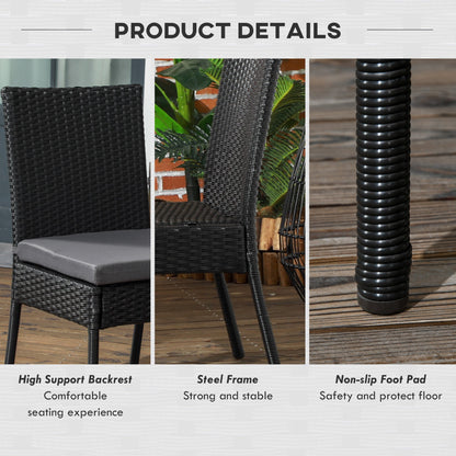 Outsunny Set of Four Armless Rattan Garden Chairs - Black 