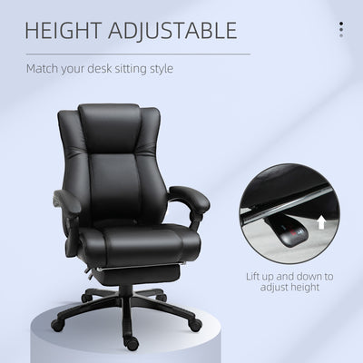 Vinsetto Executive Office Chair for Home, PU Leather Computer Chair, Swivel Desk Chair with Footrest, Wheels, Adjustable Height, Black 