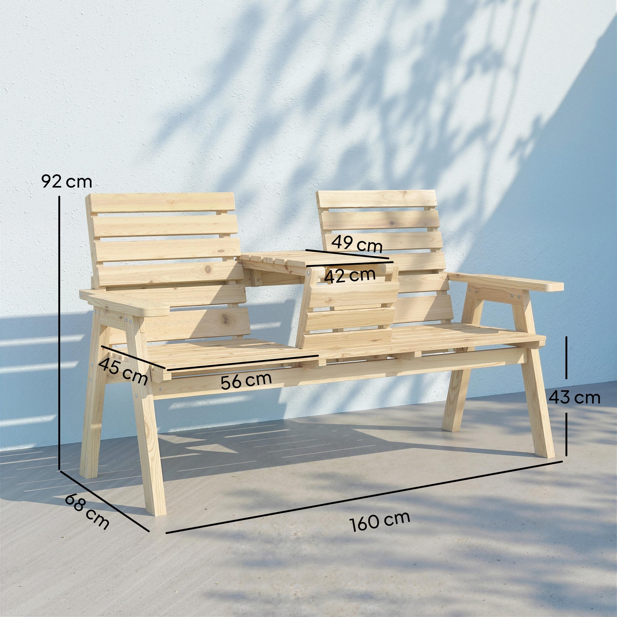 Outsunny Fir Wood Convertible 2 to 3 Seater Outdoor Garden Bench, Natural Wood Finish 