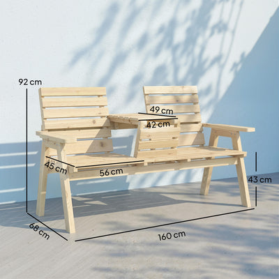 Outsunny Fir Wood Convertible 2 to 3 Seater Outdoor Garden Bench, Natural Wood Finish 
