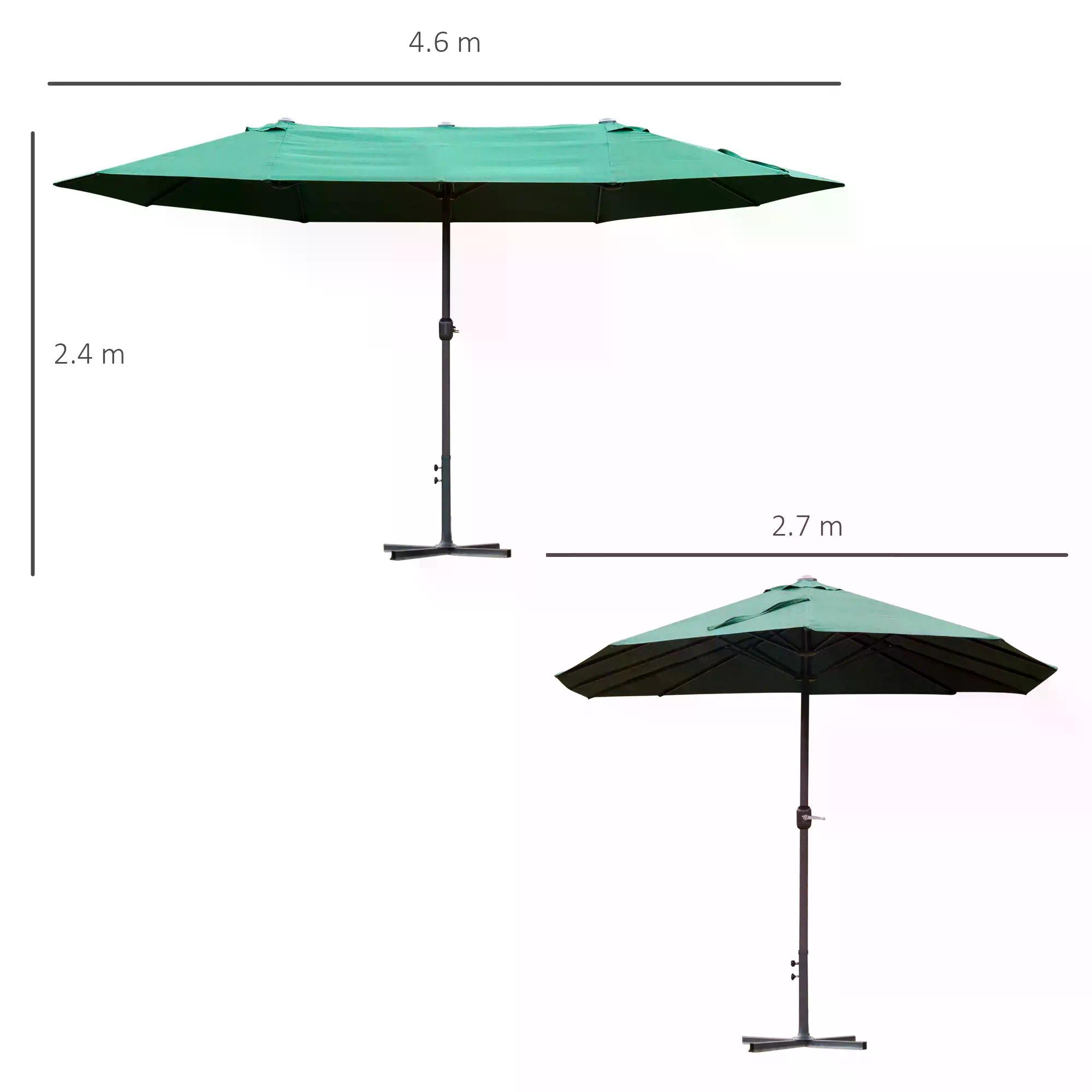 Outsunny 4.6M Sun Umbrella Canopy Double-sided Crank Sun Shade w/ Cross Base Dark Green 