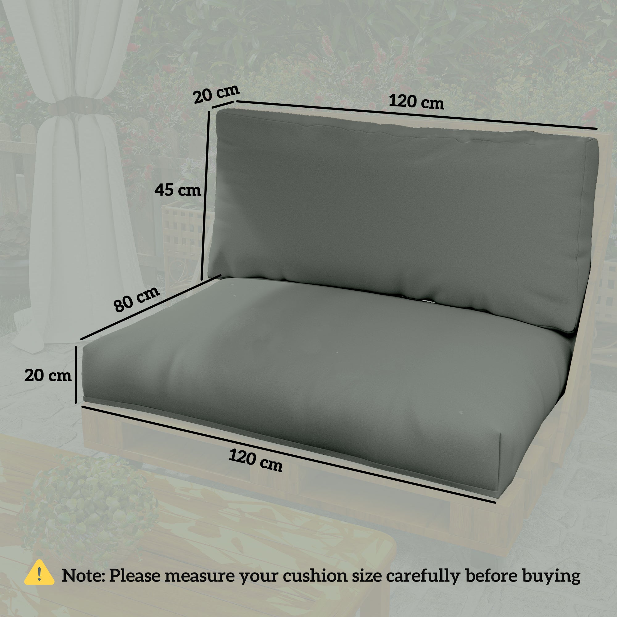 Outsunny 2 Seater Pallet Furniture Cushions Pallet Cushions, UPF20+ 220gsm Fabric, 20 cm Thick Outdoor Seat Pads, Charcoal Grey 