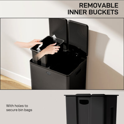 HOMCOM 56L Dual Compartment Stainless Steel Bin, with Deodoriser Holders - Black 