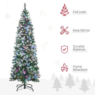 HOMCOM 6FT Tall Prelit Pencil Slim Artificial Christmas Tree with Realistic Branches, 300 Colourful LED Lights and 618 Tips, Xmas Decoration, Green 