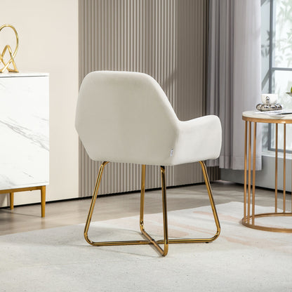 HOMCOM Modern Arm Chair Upholstered Accent Chair with Metal Base for Living Room Cream White 