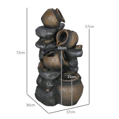 Outsunny Solar Powered Garden Water Feature with LED Lights and Pump, 4 Tier Cascading Water Fountain for Indoor/Outdoor, Jars Waterfall Ornament, 72cm Height 