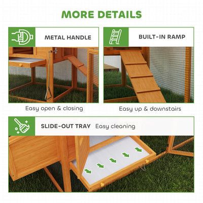 PawHut Wooden Chicken Coop with Run, Nesting Box, Slide-out Tray, Ramp, Perches, Asphalt Roof, 179 x 67 x 115cm 