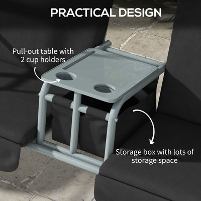 Outsunny 2 Seater Garden Swing Chair Patio Rocking Bench w/ Tilting Canopy, Double Padded Seats, Storage Bag and Tray, Black 