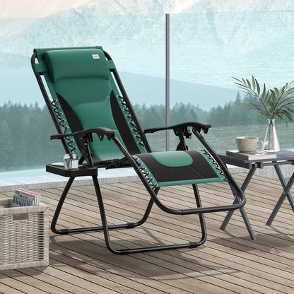 Outsunny Zero Gravity Lounger Chair, Folding Reclining Patio Chair with Padded Seat, Cup Holder, Soft Cushion and Headrest for Poolside, Camping, Green