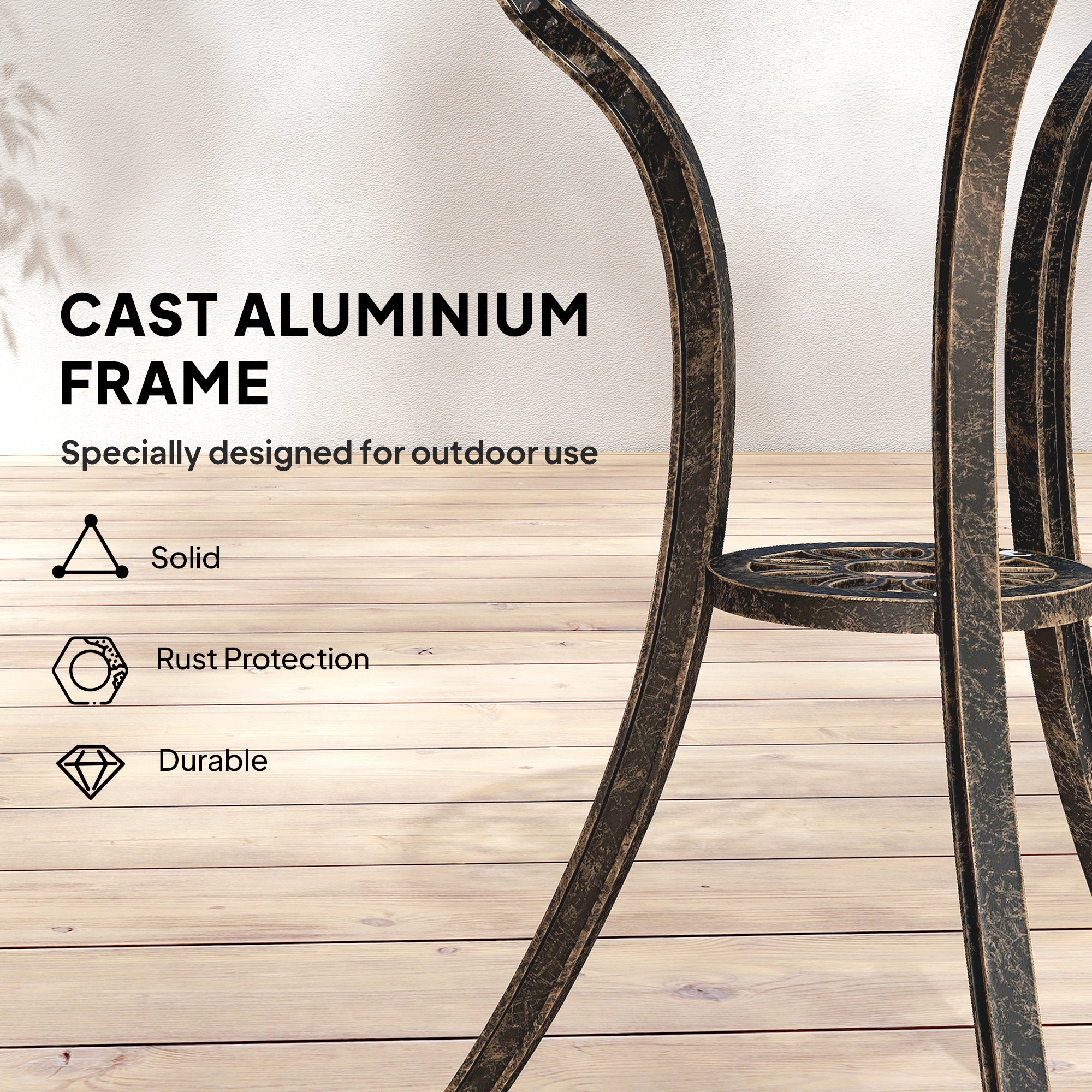 Outsunny Outdoor Bistro Set for 2 Cast Aluminium Patio Furniture with Round Table Umbrella Hole Brown 