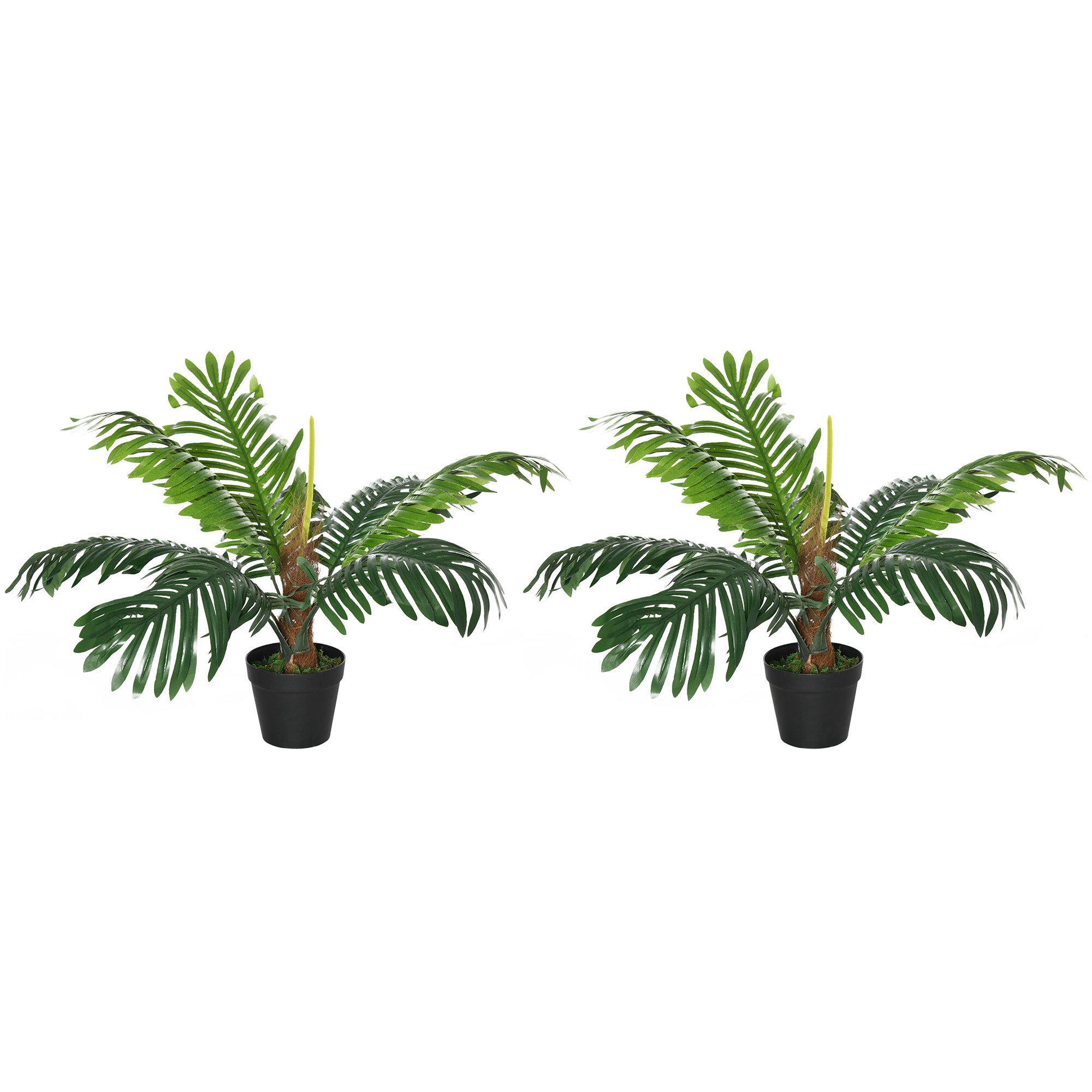 Outsunny 2 Pack 60cm Artificial Palm Tree Decorative Plant with Nursery Pot, Fake Tropical Tree for Indoor Outdoor D\'c3\'a9cor