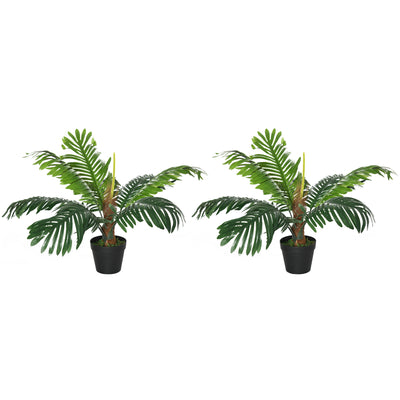 Outsunny 2 Pack 60cm Artificial Palm Tree Decorative Plant with Nursery Pot, Fake Tropical Tree for Indoor Outdoor D\'c3\'a9cor 