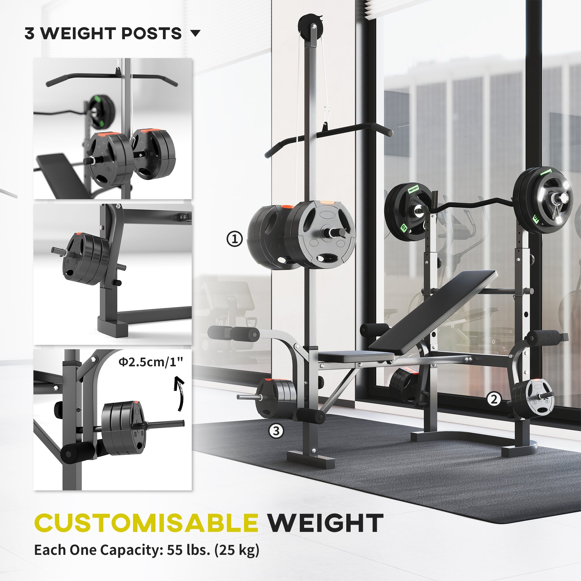 SPORTNOW Adjustable Weight Bench with Bench Press Rack, Preacher Curl Bench, Leg Extension and Lat Pull Down Machine, Incline or Flat Workout Bench for Home Gym Strength Training Weight Lifting 