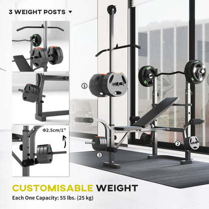 SPORTNOW Adjustable Weight Bench with Bench Press Rack, Preacher Curl Bench, Leg Extension and Lat Pull Down Machine, Incline or Flat Workout Bench for Home Gym Strength Training Weight Lifting 