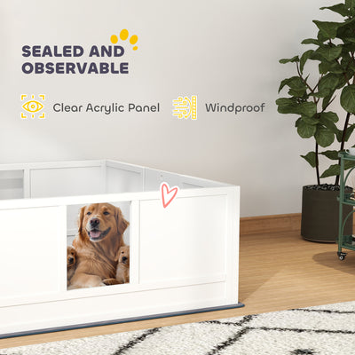 PawHut Whelping Box for Dogs with Whelping Pad, Adjustable Entrance, Non-slip Foot Pads, for Large Dogs, 124 x 120cm 