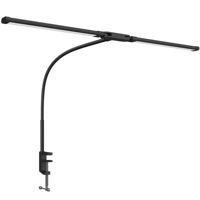 HOMCOM LED Desk Lamp with Clamp, Double Head Table Lamp with 3 Colour Modes & 10 Brightness Levels, Flexible Gooseneck Reading Desk Light with Timer and Memory Function for Study, Office, Work, Black 