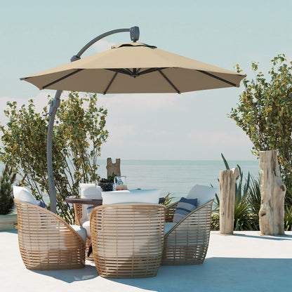 Outsunny 3(m) Garden Cantilever Parasol, Round Overhanging Umbrella with Crank Handle, Cross Base, Aluminium Frame and 360° Rotation, Banana Patio Umbrella for Outdoor Sun Shade, Khaki 