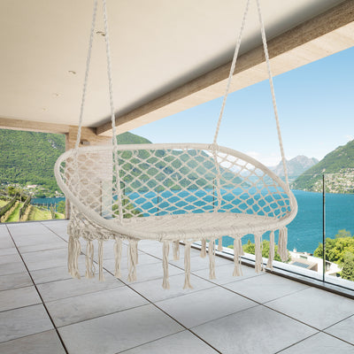 Outsunny Hanging Hammock Chair Cotton Rope Porch Swing with Metal Frame, Large Macrame Seat for Patio, Garden, Bedroom, Living Room, Cream White 