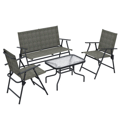 Outsunny Outdoor\'c2\'a04 Pieces Patio Furniture Set with Breathable Mesh Fabric\'c2\'a0Seat & Backrest,\'c2\'a0Garden Set with Two Foldable Armchairs, a Loveseat &\'c2\'a0Glass\'c2\'a0Top\'c2\'a0Table, Mixed Brown 