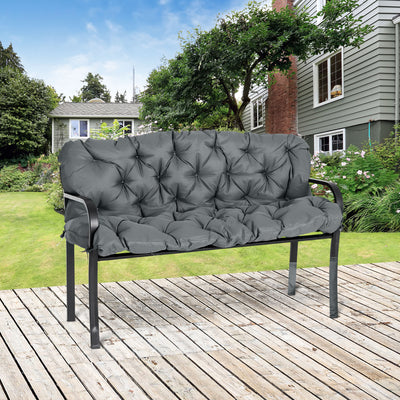 Outsunny 3 Seater Bench Cushion, Garden Chair Cushion with Back and Ties for Indoor and Outdoor Use, 98 x 150 cm, Dark Grey 