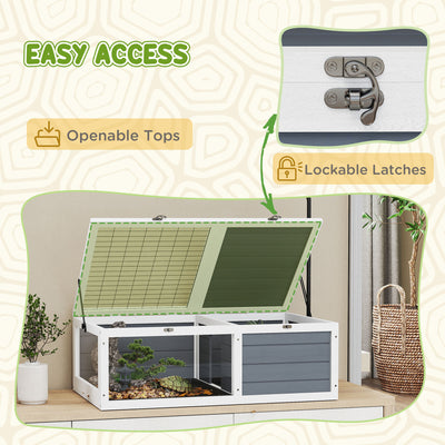 PawHut Tortoise Table with Adjustable Lamp Holder, Wooden Tortoise House w/ Openable Lids, Pull-Out Trays - Grey 