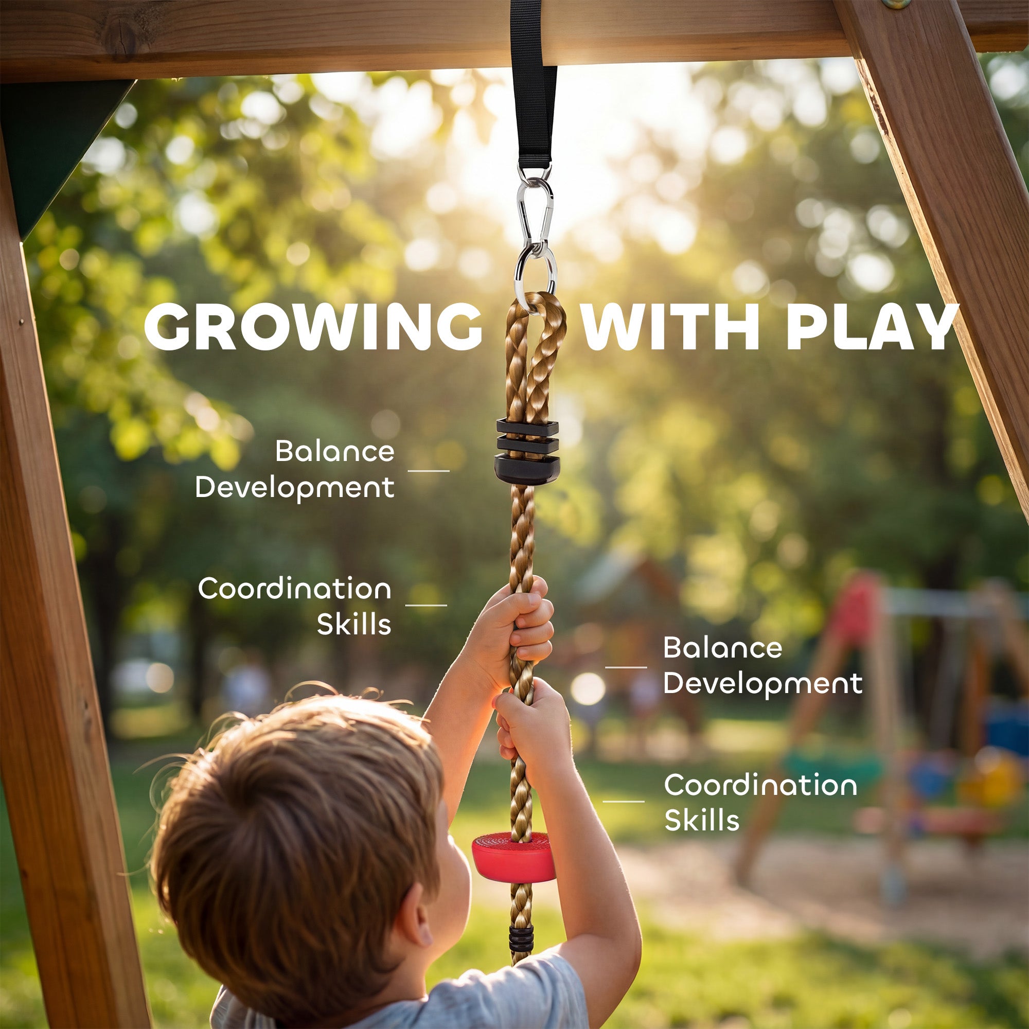 AIYAPLAY Climbing Rope, Kids Tree Swing Kit with Platforms and Disc Swings Seat, Obstacle Course Kids for Garden, Red 