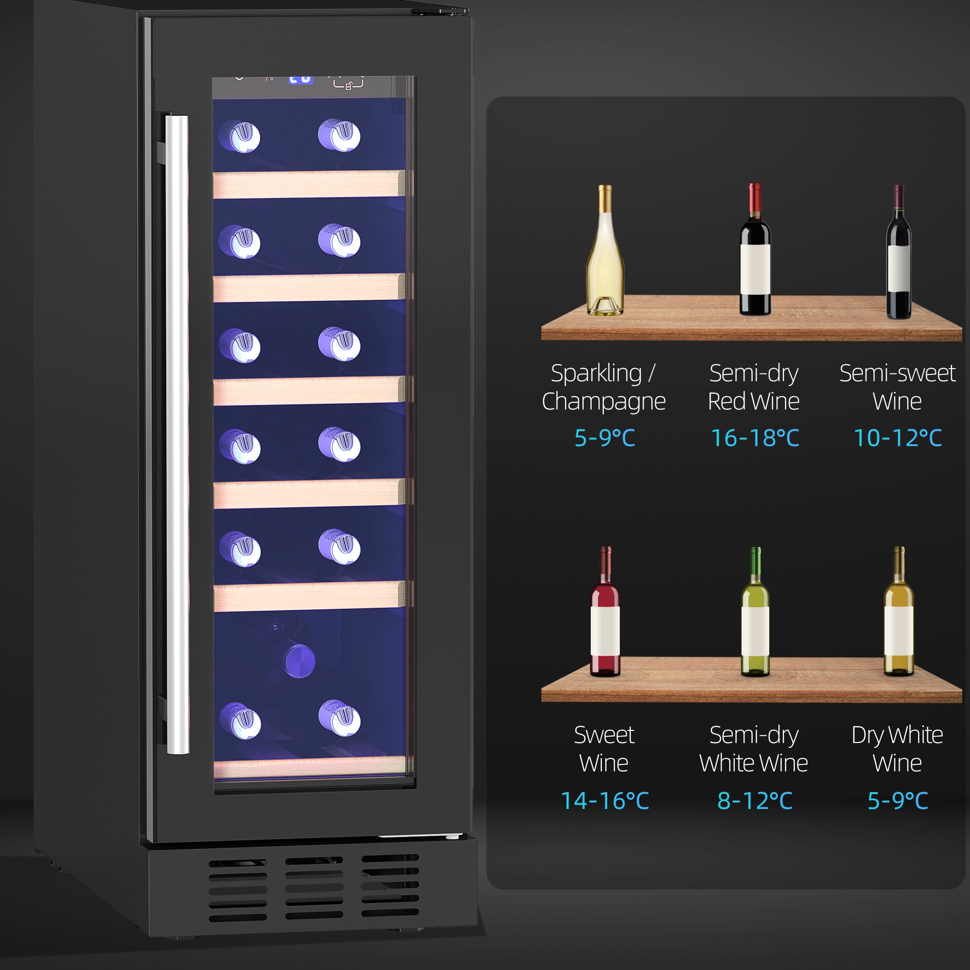 HOMCOM 19 Bottle 5-18\'e2\'84\'83 Wooden Rack Wine Fridge - Black