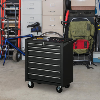 DURHAND 7-Drawer Rolling Tool Chest on Wheels, Lockable Tool Cabinet with Side Handle, Metal Tool Box Trolley for Garage, Workshop, Matte Black 