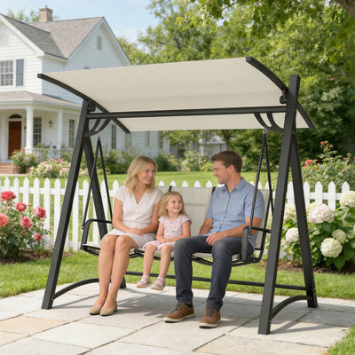 Outsunny 3 Seater Swing Chair, Garden Swing Bench with Adjustable Tilting Canopy, Breathable Mesh Seat 360 kg Capacity, White 