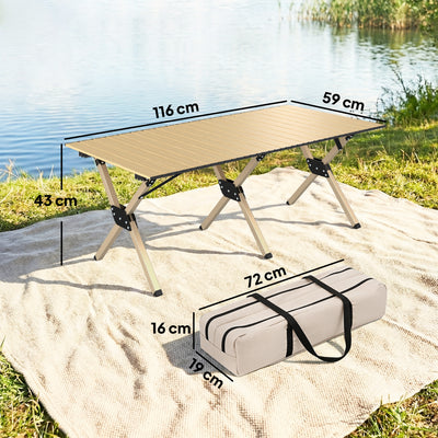Outsunny 4ft Folding Camping Table, Waterproof Picnic Table with Roll Up Top and Metal Frame, Dark Brown 