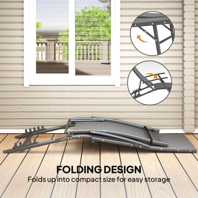 Outsunny Set of 2 Folding Sun Loungers for Garden, 4 Positions Adjustable Outdoor Chaise Lounge Chairs with Armrests, Pillows, Steel Frame, Sunbed Recliners for Patio, Beach and Poolside, Grey 