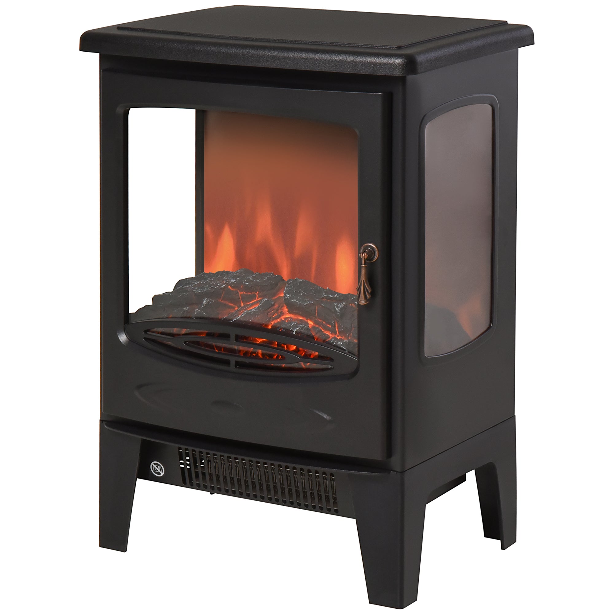 HOMCOM 900W/1800W Freestanding Electric Fireplace Room Heater w/ Adjustable Artificial Flame Tempered Glass Safe Home Warmth Retro Faux Fire 