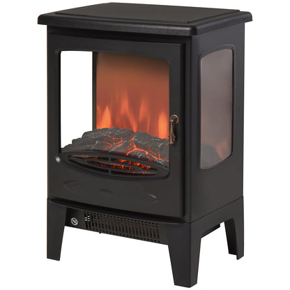 HOMCOM 900W/1800W Freestanding Electric Fireplace Room Heater w/ Adjustable Artificial Flame Tempered Glass Safe Home Warmth Retro Faux Fire 
