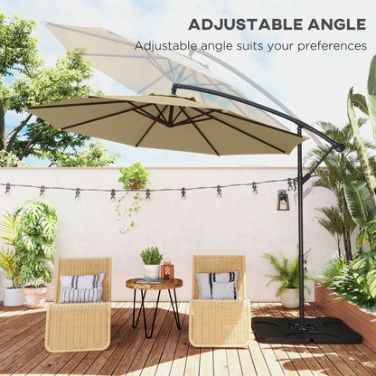 Outsunny 3m Overhanging Parasol, with Base, Weights and Cover - Sand brown 