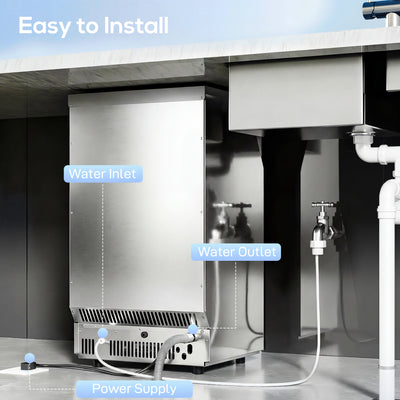HOMCOM Commercial Ice Maker Machine, 45kg/24H Stainless Steel Under Counter or Freestanding Ice Machine, Silver 
